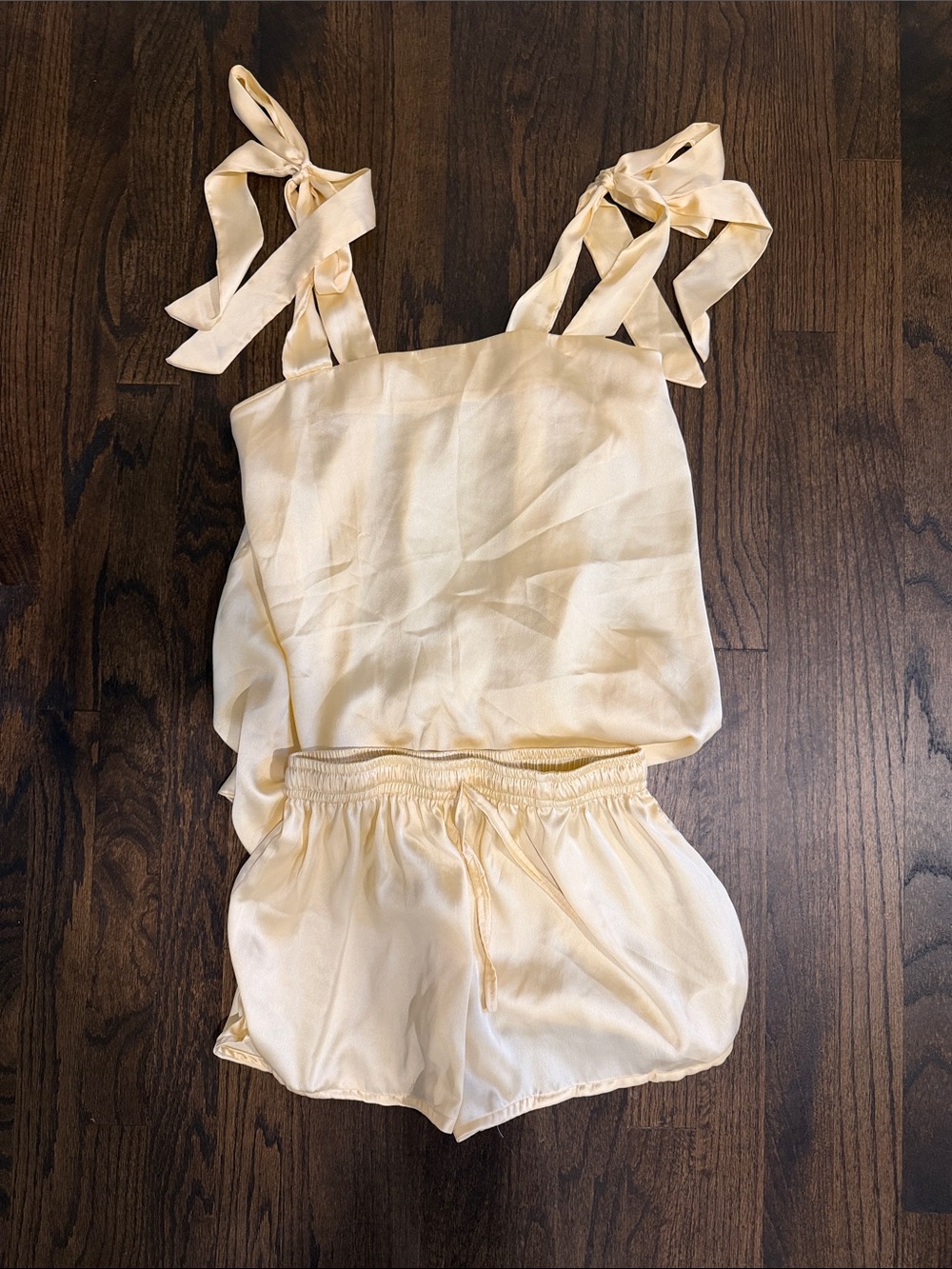 silk pajama set butter yellow adjustable straps